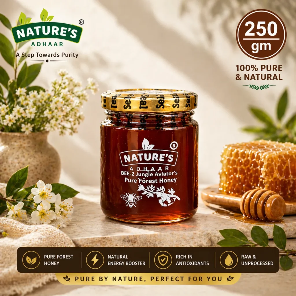 Bee 2 Jungle Aviators Authentic Pure Forest Honey 250g | Raw & Unprocessed | Jungle Harvested | Wild Natural Nectar | Treetop Hives | 100% Pure & Natural | Glass Jar | Product of India