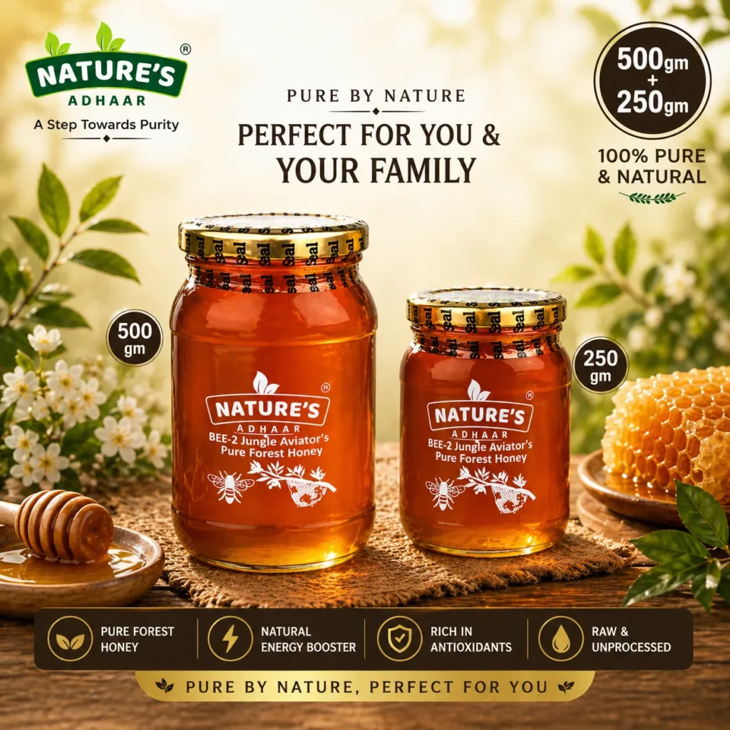 Bee 2 Jungle Aviators Pure Forest Honey Combo (500g + 250g) | Raw Unprocessed Wild Jungle Honey | Natural Treetop Harvest | Glass Jar