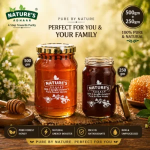 Nature's Adhaar Bee 2 Jungle Aviators Pure Forest Honey | Raw Unprocessed Jungle Harvested Honey | Wild Natural Nectar From Treetop Hives | Glass Jar Packaging (Combo) ((500g and 250g))