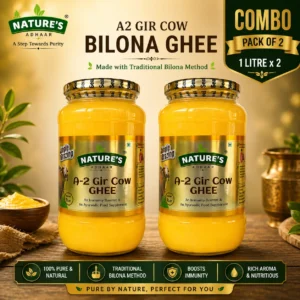 Nature's Adhaar Premium A2 Gir Cow Ghee | Traditional Bilona Method | Grass-Fed | Jungle Grazed | Traditional Handmade | Pure Desi Ghee | Curd Churned | Authentic Desi Ghee | 100% Pure & Natural (Combo (1L + 1L)
