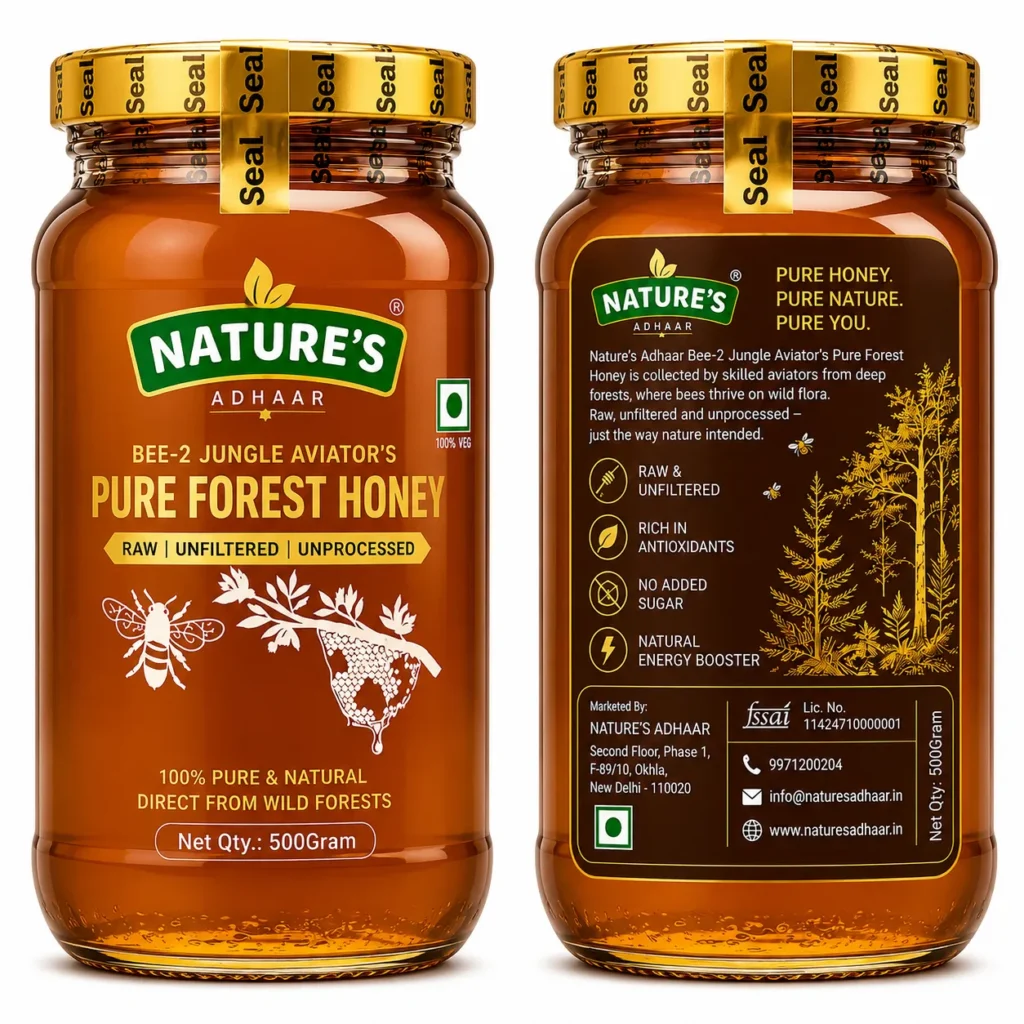 Bee 2 Jungle Aviators Authentic Pure Forest Honey 500g | Raw & Unprocessed | Jungle Harvested | Wild Natural Nectar | Treetop Hives | 100% Pure & Natural | Glass Jar | Product of India