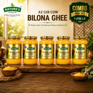 Nature's Adhaar A2 Ghee | Gir Cow Ghee | Bilona Method | Jungle Grazed | Grass-Fed | Handmade | Authentic Desi Ghee | 100% Natural | Curd Churned | Premium Desi Ghee (Combo) ((1L (Pack of 5))