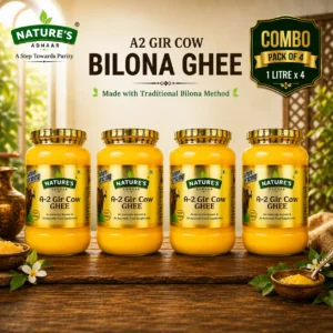 Nature's Adhaar Premium A2 Ghee | Gir Cow Ghee | (1L (Pack of 4) | Bilona Method | Jungle Grazed | Grass-Fed | Handmade | Authentic Desi Ghee | 100% Natural | Curd Churned | Premium Desi Ghee (Combo)