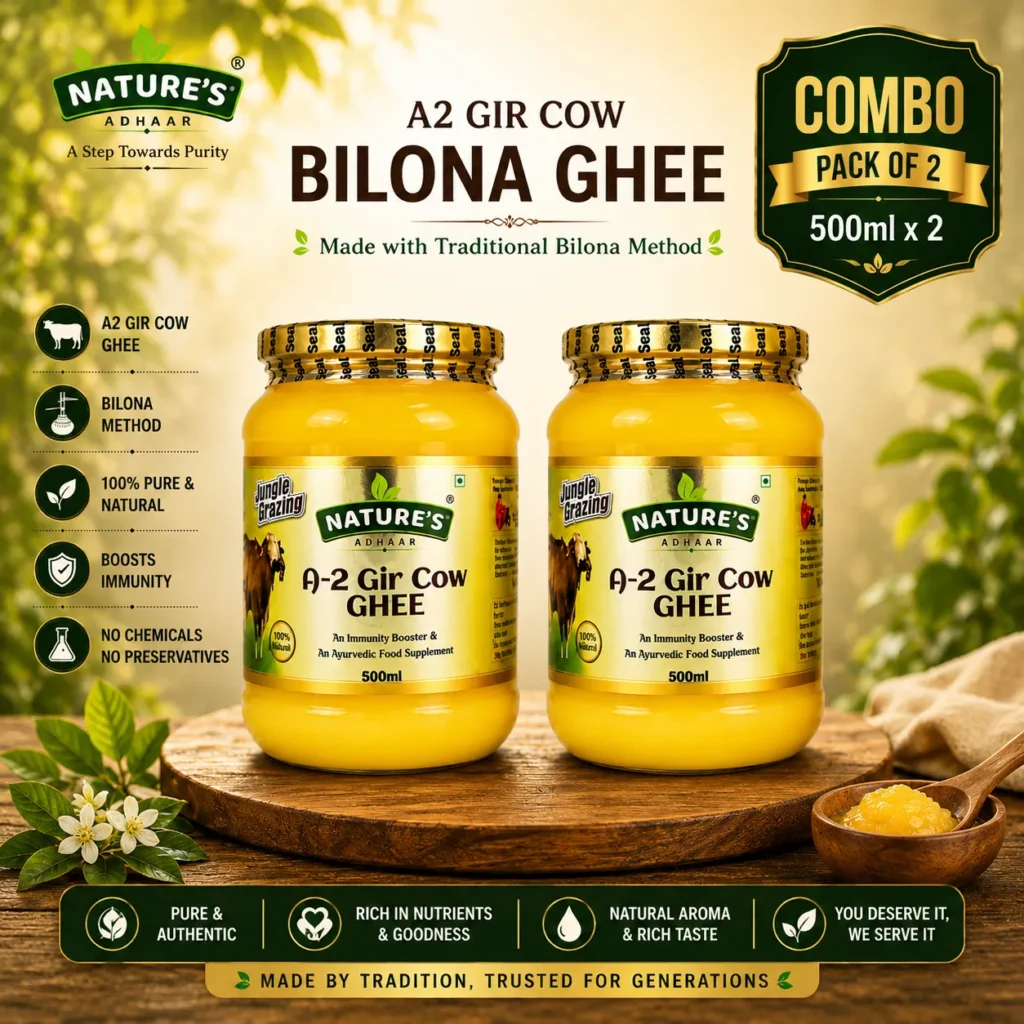 Nature's Adhaar Jungle Grazing A2 Gir Cow Bilona Ghee 500ml (Pack of 2) | Kuno Forest Region | Authentic Desi Ghee | Traditional Bilona Method | 100% Pure & Natural