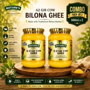 Nature's Adhaar Premium A2 Gir Cow Bilona Ghee 500ml – Jungle Grazed, Grass-Fed, Curd Churned, Traditional Handmade Desi Ghee, 100% Pure & Natural Forest Grazing | Pure Desi Ghee Jar– (500ml) (Pack of 2)