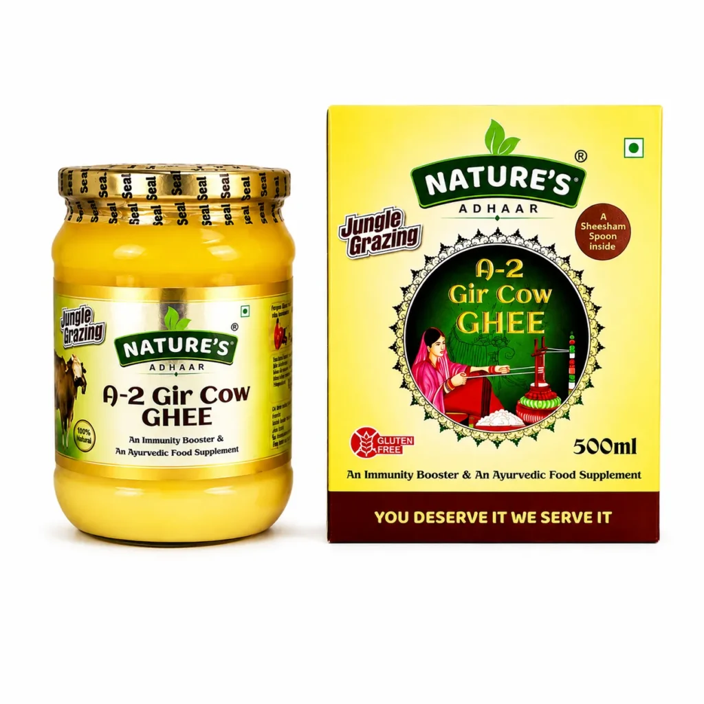 Nature's Adhaar Authentic Premium A2 Gir Cow Bilona Ghee 500ml | Jungle Grazing | Kuno Forest Region | Grass-Fed | Curd Churned | Traditional Bilona Method | 100% Pure & Natural Desi Ghee