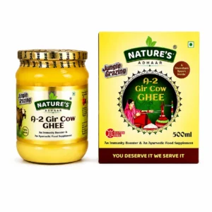 Nature's Adhaar Premium A2 Gir Cow Bilona Ghee 500ml – Jungle Grazed, Grass-Fed, Curd Churned, Traditional Handmade Desi Ghee, 100% Pure & Natural Forest Grazing | Pure Desi Ghee Jar– (500ml)