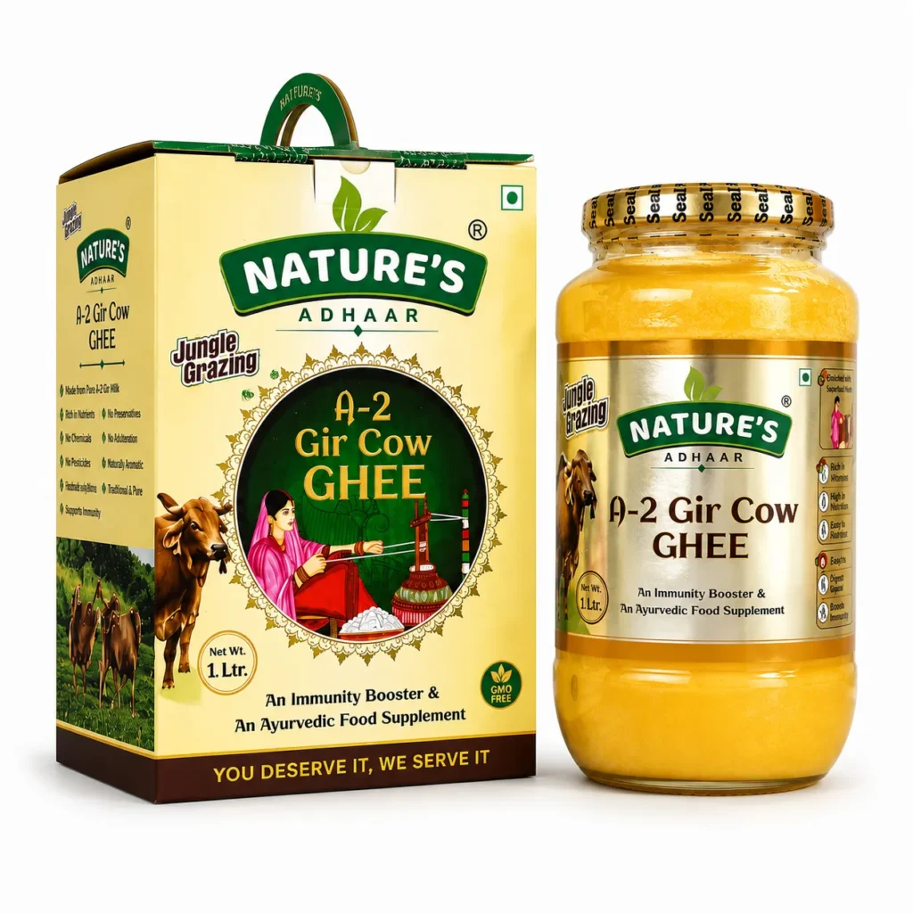 Nature's Adhaar A2 Gir Cow Bilona Ghee 1L (1000ml) | Jungle Grazing | Kuno Forest Region | Grass-Fed | Curd Churned | Authentic Desi Ghee | Pure & Natural