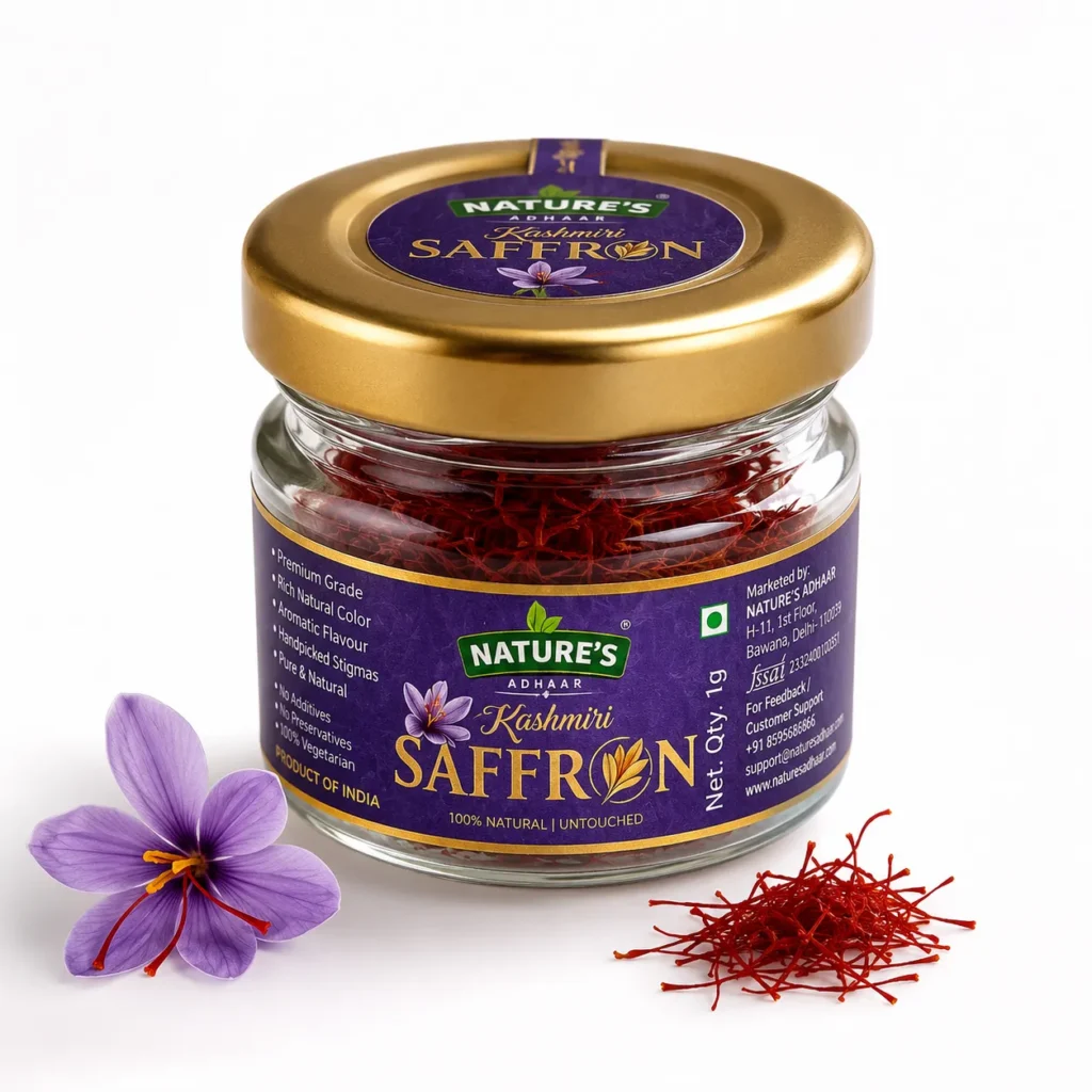 Authentic Kashmiri Saffron A Grade Long Kesar Threads | Hand Harvested from Crocus Sativus | Rich Aroma, Vibrant Colour | Premium Spice | 1g Pack | Product of India