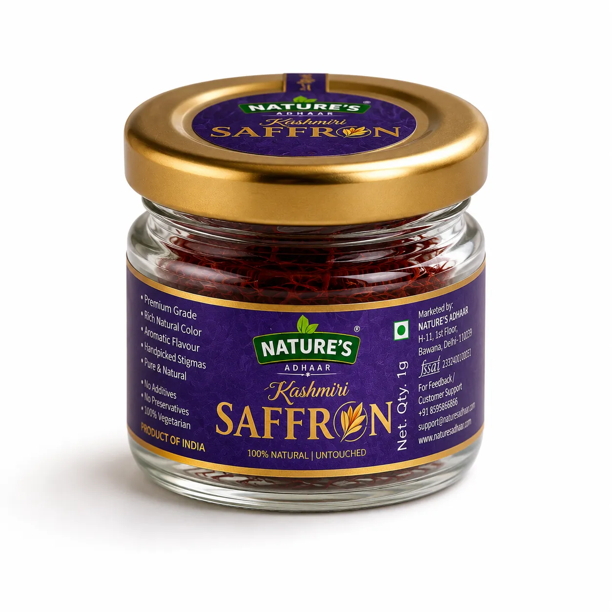 Kashmiri Saffron A Grade Long Kesar Threads | Hand Harvested Pure Kesar From Crocus Sativus | Rich Aroma Vibrant Color Premium Spice | 1G Pack | India Origin