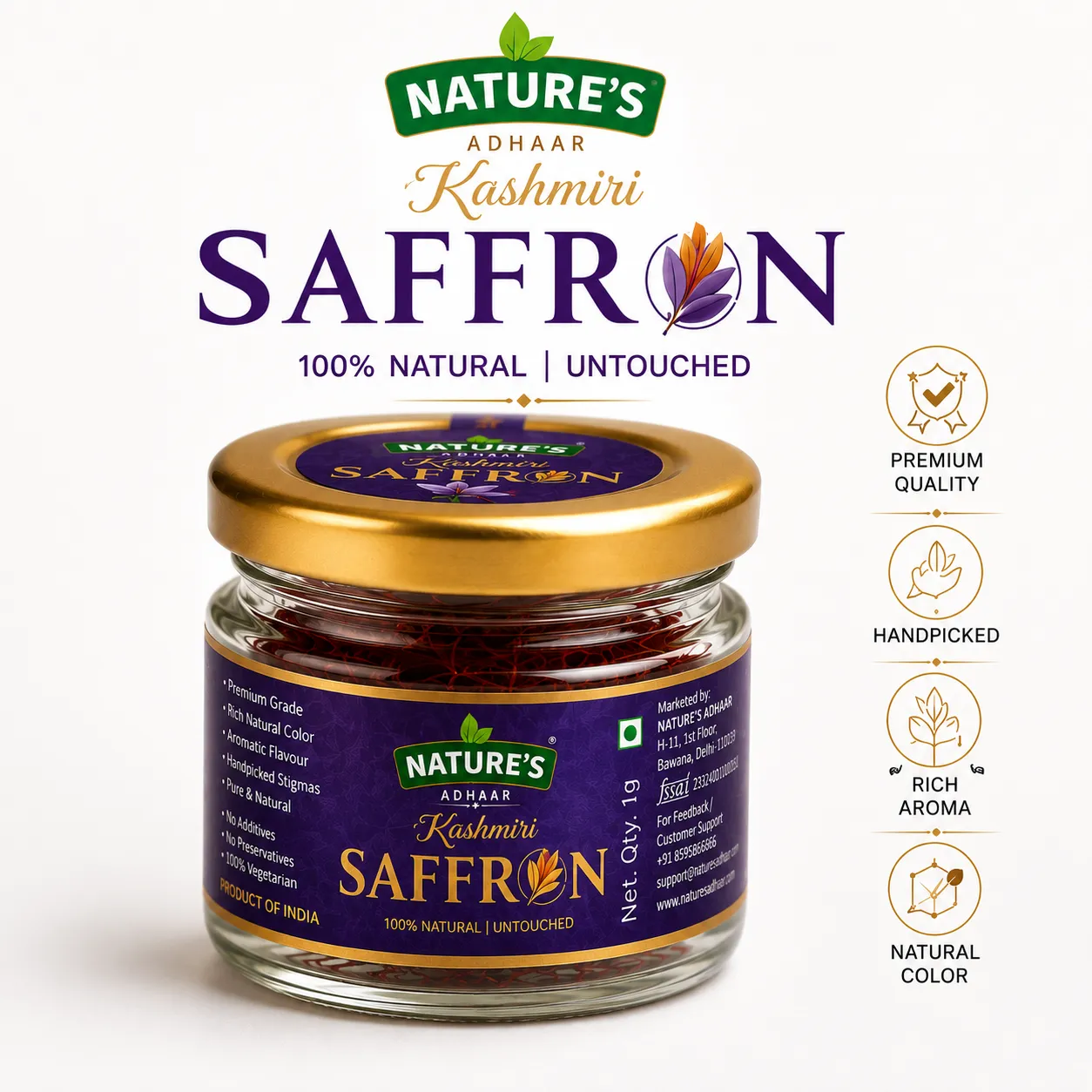 Kashmiri Saffron A Grade Long Kesar Threads | Hand Harvested Pure Kesar From Crocus Sativus | Rich Aroma Vibrant Color Premium Spice | 1G Pack | India Origin - Image 3