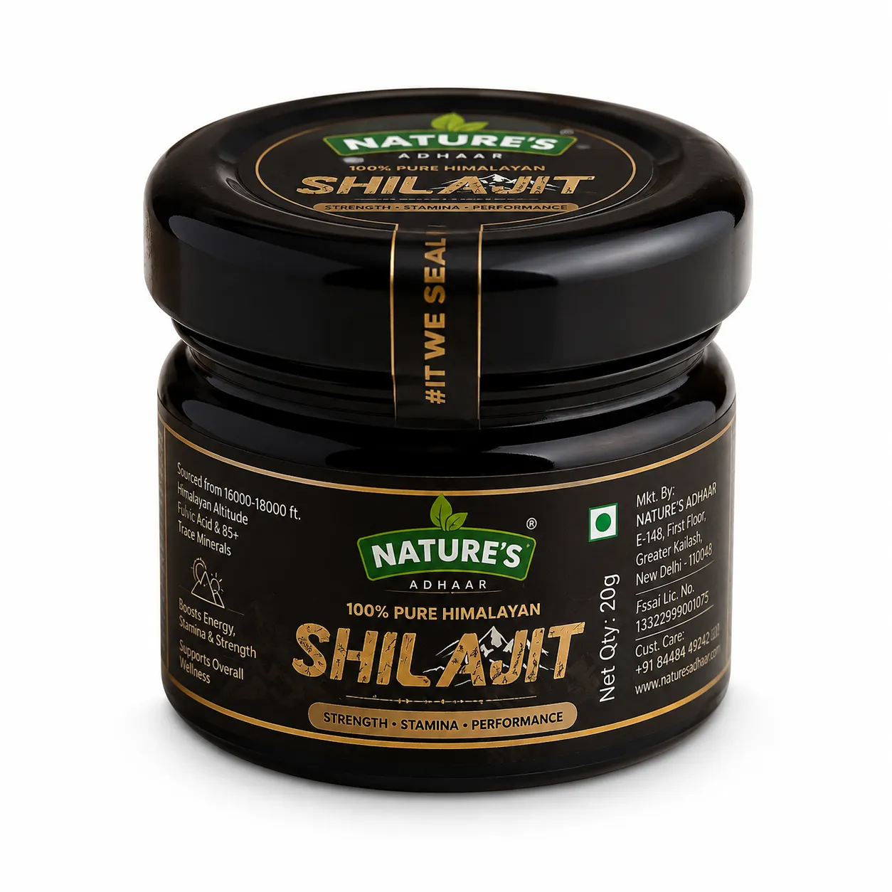 Pure Shilajit Resin | 100 Percent Natural Premium Shilajit | Traditional Mineral Rich Tar Like Extract | Glass Jar Packaging | 20G Natural Supplement From India