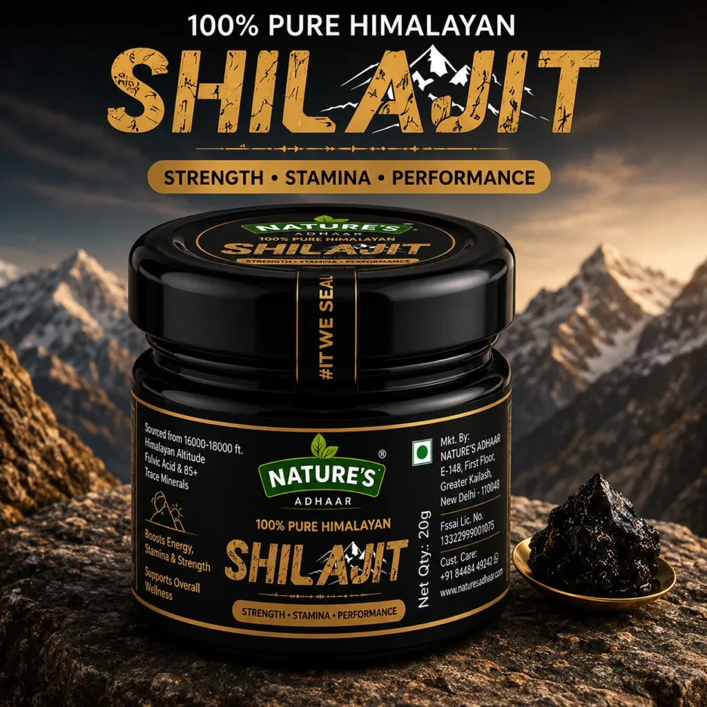 Nature's Adhaar Authentic Pure Himalayan Shilajit Resin | 100% Pure & Natural | Premium Mineral Rich Shilajit | Traditional Tar Like Extract | Glass Jar | 20g| Natural Supplement From India (20G)