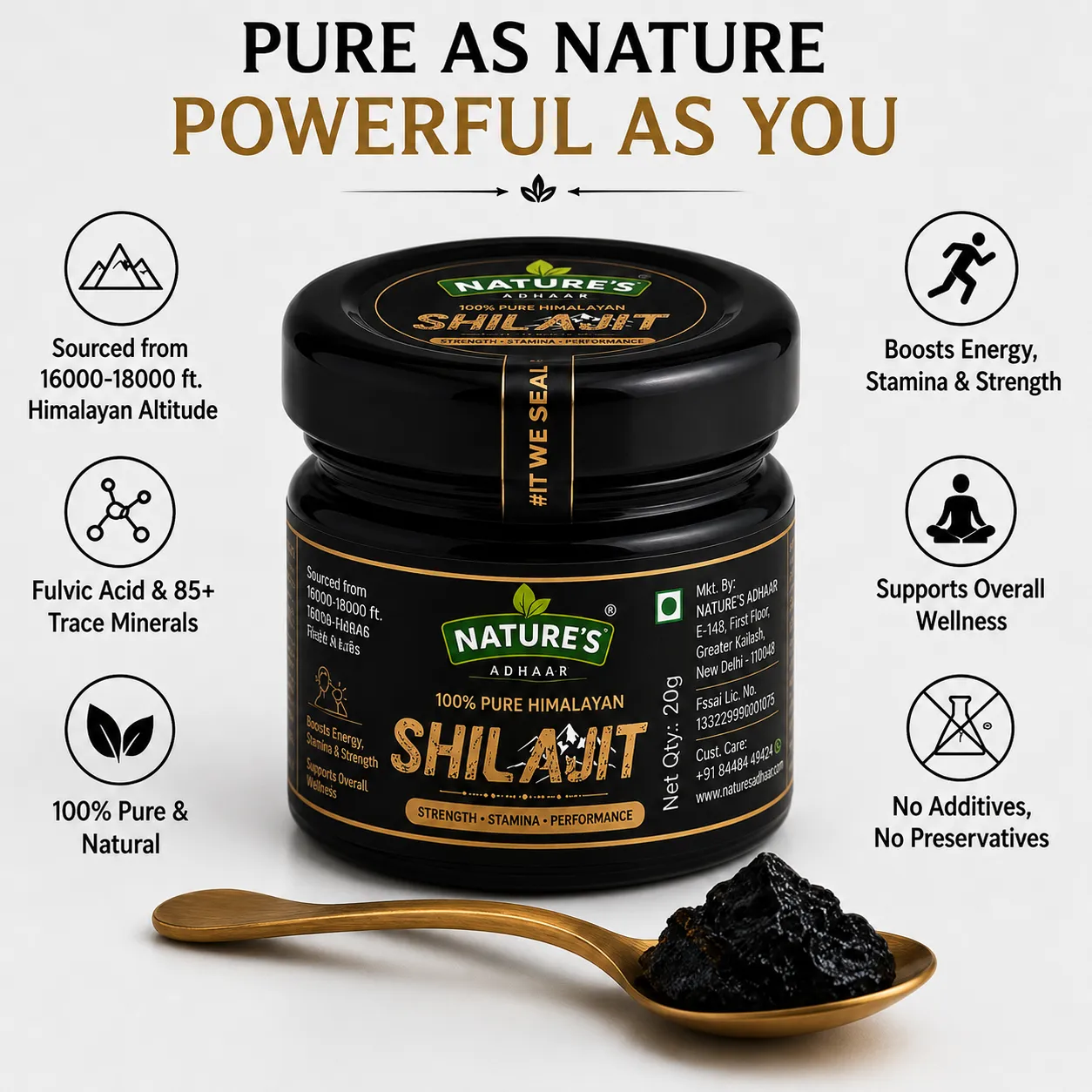Nature's Adhaar Pure Himalayan Shilajit Resin | 100 Percent Natural Premium Shilajit | Traditional Mineral Rich Tar Like Extract | Glass Jar Packaging | Natural Supplement From India (20G) - Image 3