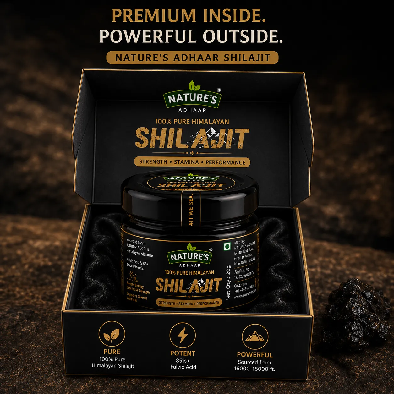 Nature's Adhaar Pure Himalayan Shilajit Resin | 100 Percent Natural Premium Shilajit | Traditional Mineral Rich Tar Like Extract | Glass Jar Packaging | Natural Supplement From India (20G) - Image 7