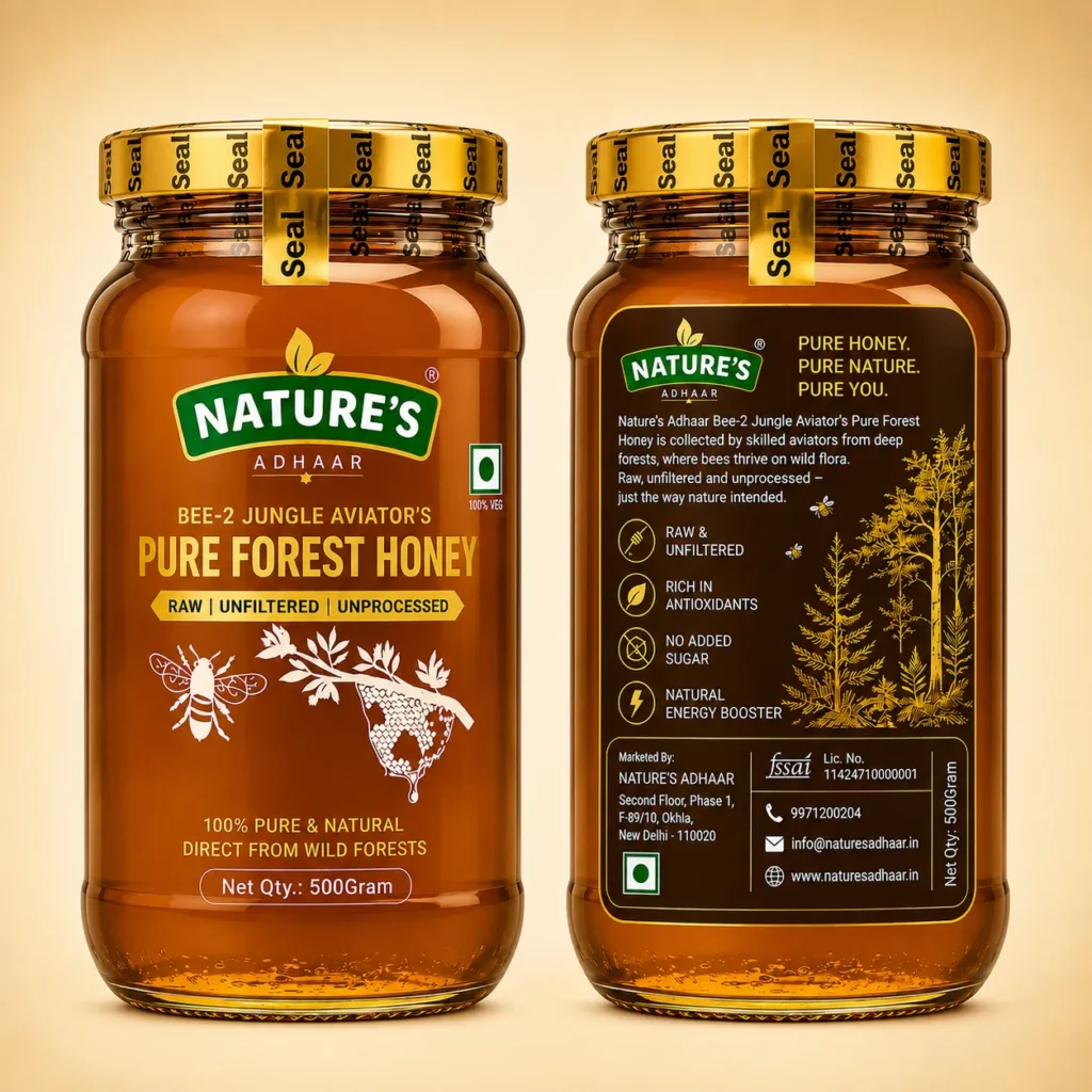 Pure Forest Honey (500g) | Bee 2 Jungle Aviators | Raw Unprocessed Wild Jungle Honey | Premium Glass Jar