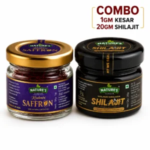 Nature's Adhaar Authentic Wellness Combo Shilajit & Kesar | Authentic Kashmiri Saffron A Grade Long Kesar Threads 1g & Pure Himalayan Shilajit Resin 20g | 100% Pure & Natural | Premium Wellness Pack