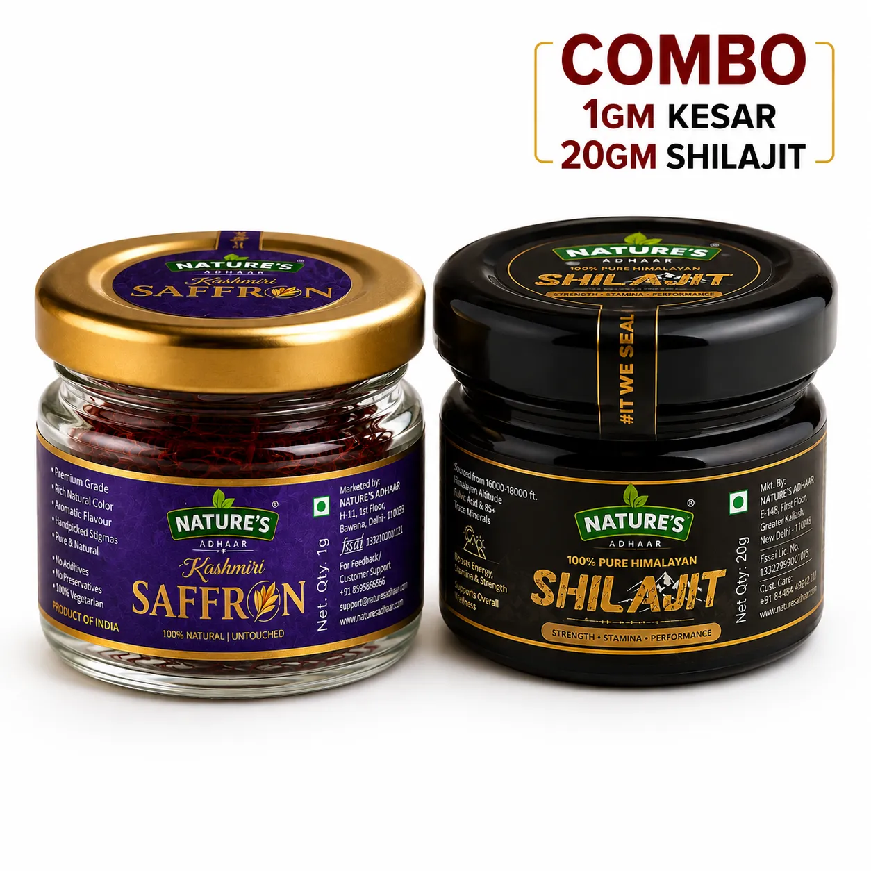 Nature’s Adhaar Premium Wellness Combo | Kashmiri Saffron A Grade Long Kesar Threads 1g & Pure Himalayan Shilajit Resin 20g | Natural Luxury Wellness Pack - Image 4