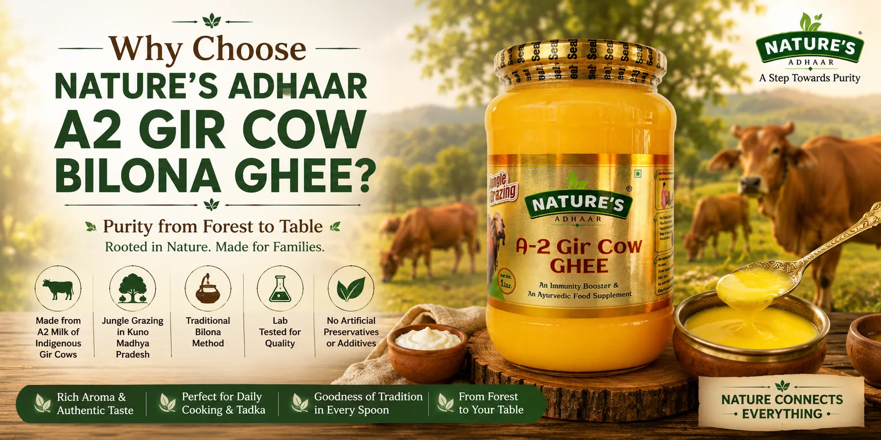 Nature’s Adhaar A2 Gir Cow Bilona Ghee